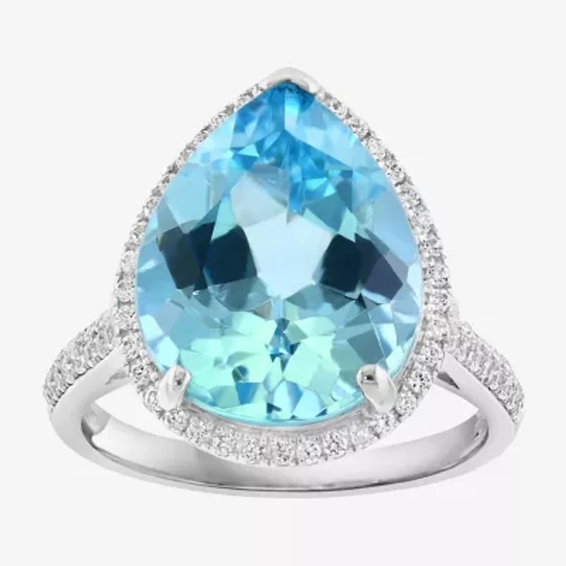 Effy Womens Genuine Blue Topaz Sterling Silver Pear Halo Cocktail Ring