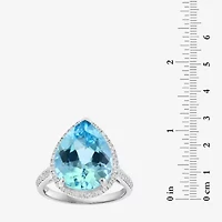 Effy Final Call Womens Genuine Blue Topaz Sterling Silver Pear Halo Cocktail Ring