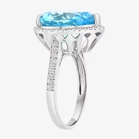 Effy  Womens Genuine Blue Topaz Sterling Silver Pear Halo Cocktail Ring