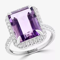 Effy Final Call Womens Genuine Purple Amethyst Sterling Silver Halo Side Stone Cocktail Ring