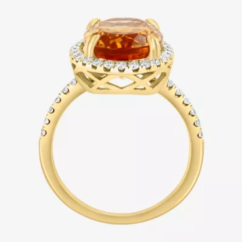 Effy  Womens Genuine Orange Citrine 14K Gold Over Silver Sterling Oval Halo Side Stone Cocktail Ring