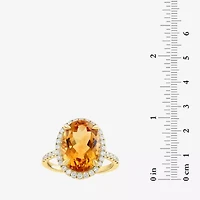 Effy  Womens Genuine Orange Citrine 14K Gold Over Silver Sterling Oval Halo Side Stone Cocktail Ring