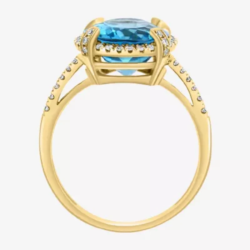 Effy  Womens Genuine Blue Topaz 14K Gold Oval Halo Cocktail Ring