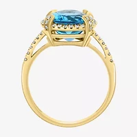 Effy  Womens Genuine Blue Topaz 14K Gold Oval Halo Cocktail Ring