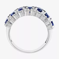 Effy  Womens 1/2 CT. T.W. Lab Created Blue Sapphire 14K White Gold Oval Band