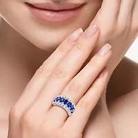 Effy  Womens 1/2 CT. T.W. Lab Created Blue Sapphire 14K White Gold Oval Band