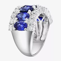 Effy  Womens 1/2 CT. T.W. Lab Created Blue Sapphire 14K White Gold Oval Band