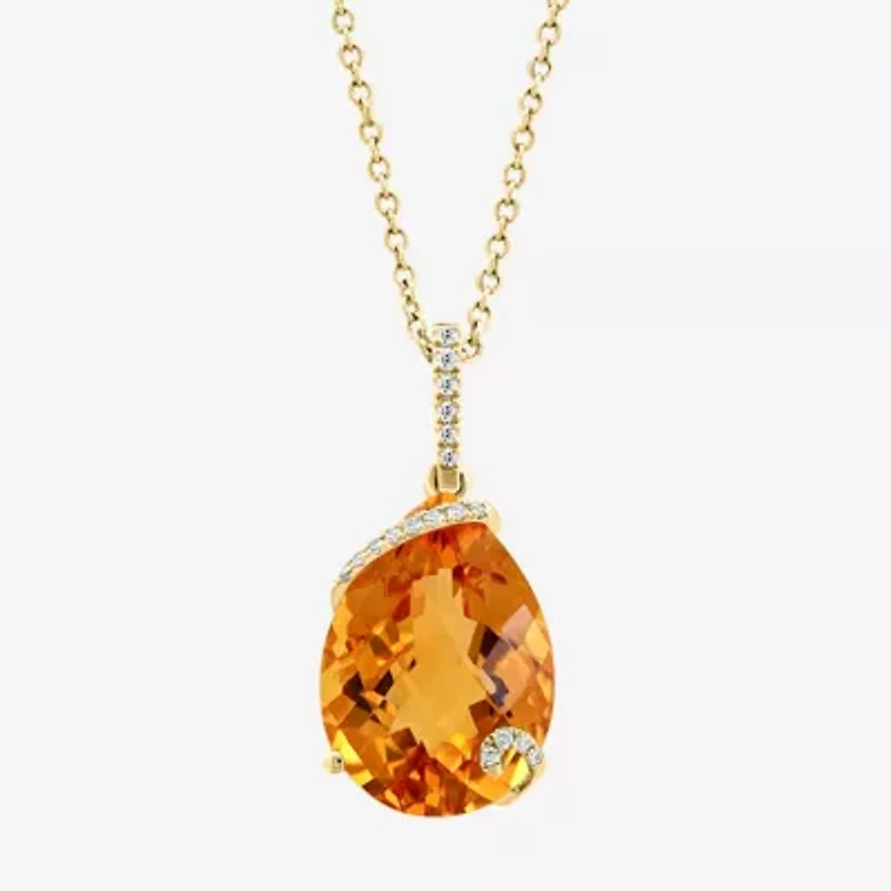 Effy  Womens Diamond Accent Genuine Orange Citrine 14K Gold Pear 16 Inch Pendant Necklace