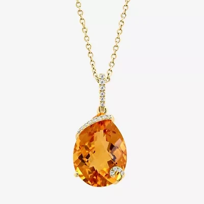 Effy  Womens Diamond Accent Genuine Orange Citrine 14K Gold Pear 16 Inch Pendant Necklace