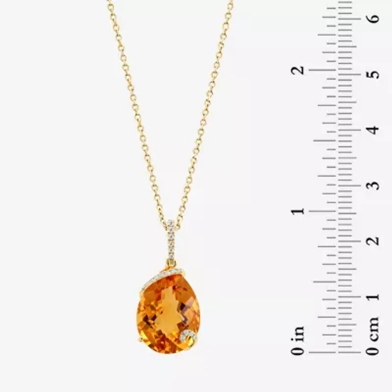 Effy  Womens Diamond Accent Genuine Orange Citrine 14K Gold Pear 16 Inch Pendant Necklace