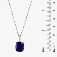 Effy  Womens Diamond Accent Lab Created Blue Sapphire 14K White Gold Cushion 16 Inch Pendant Necklace