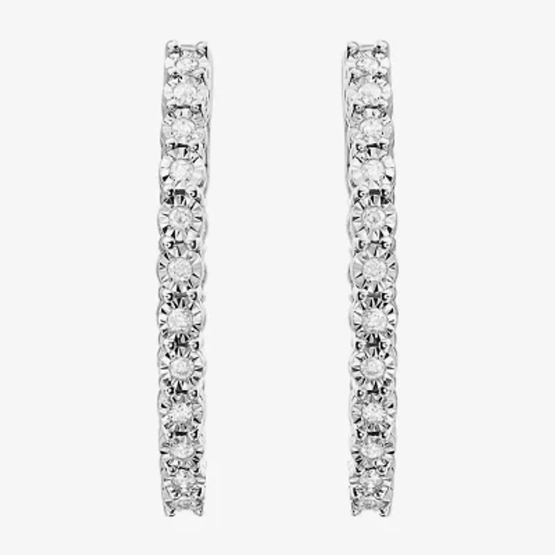 Effy  Womens 1/5 CT. Natural White Diamond Sterling Silver 27.9mm Hoop Earrings
