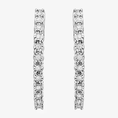 Effy  Womens 1/5 CT. Natural White Diamond Sterling Silver 27.9mm Hoop Earrings