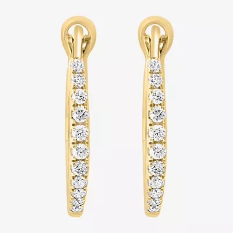 Effy  Womens 1/7 CT. T.W. Natural White Diamond 14K Gold 15.2mm Hoop Earrings