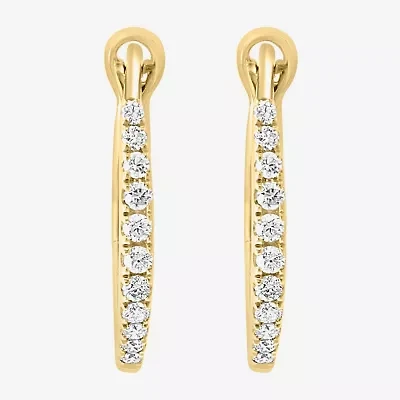 Effy  Womens 1/7 CT. T.W. Natural White Diamond 14K Gold 15.2mm Hoop Earrings