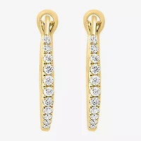 Effy  Womens 1/7 CT. T.W. Natural White Diamond 14K Gold 15.2mm Hoop Earrings