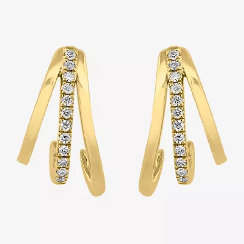 Effy  (G-H / Vs1-Vs2) Womens 1/10 CT. T.W. Lab Grown White Diamond 14K Gold 53mm Hoop Earrings