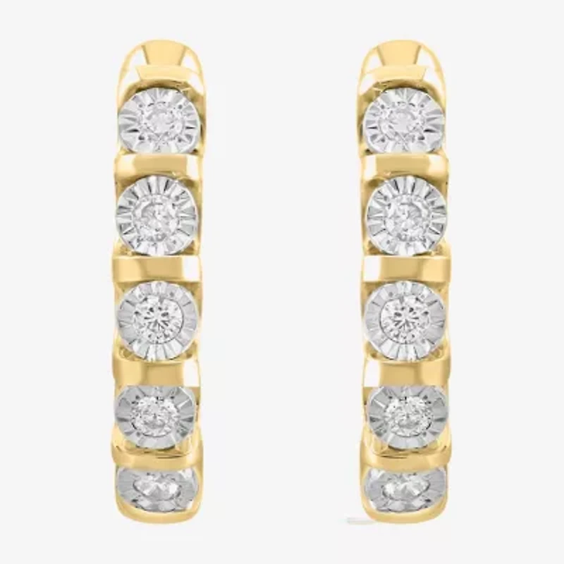 Effy  Womens 1/5 CT. Natural White Diamond 14K Gold Over Silver Sterling Silver 68mm Hoop Earrings