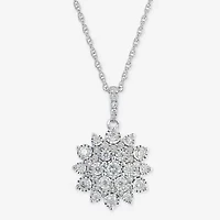 Effy  Womens 1/2 CT. T.W. Natural White Diamond Sterling Silver Flower 16 Inch Pendant Necklace
