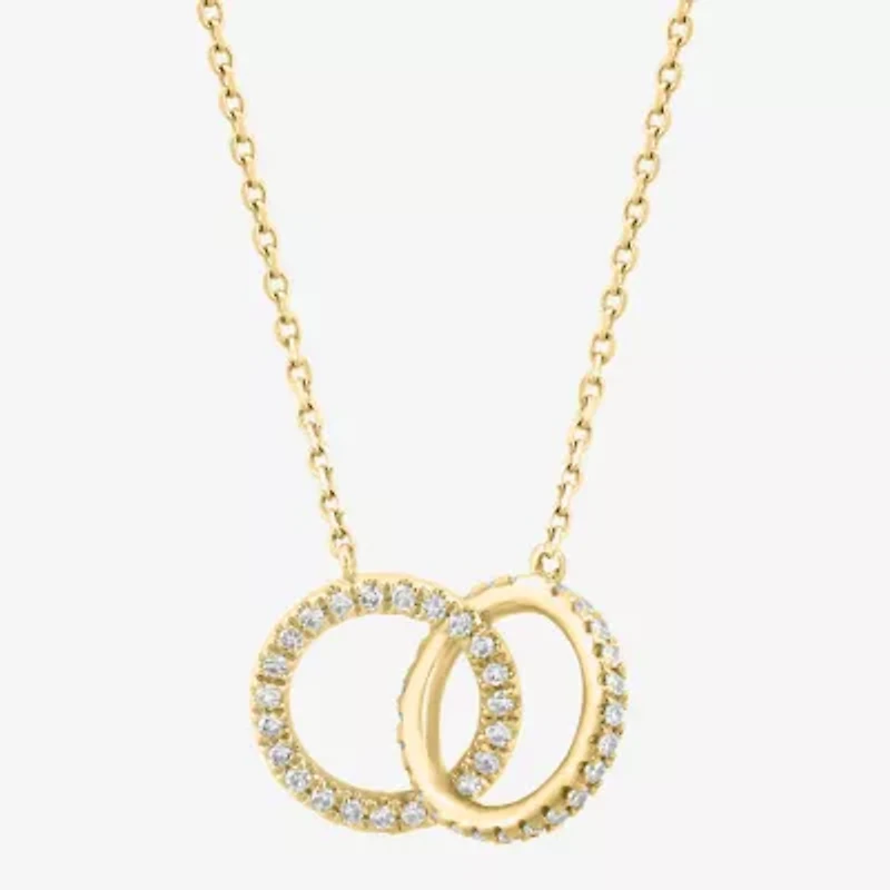 Effy  Womens 1/4 CT. T.W. Natural White Diamond 14K Gold Circle 16 Inch Pendant Necklace