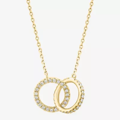 Effy  Womens 1/4 CT. T.W. Natural White Diamond 14K Gold Circle 16 Inch Pendant Necklace