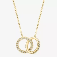 Effy  Womens 1/4 CT. T.W. Natural White Diamond 14K Gold Circle 16 Inch Pendant Necklace