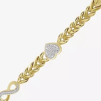 Womens 1/5 CT. Natural White Diamond 10K Gold Over Silver Heart Infinity 7 Inch Tennis Bracelet