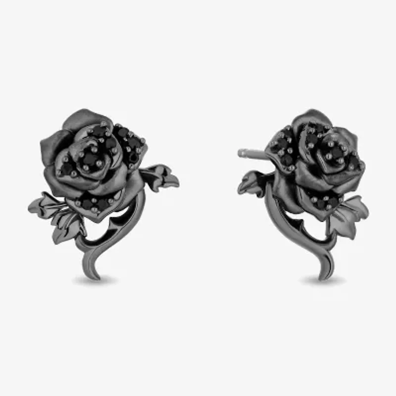 Enchanted Disney Fine Jewelry 1/6 CT. T.W. Natural Black Diamond Sterling Silver 14.8mm Flower Maleficent Stud Earrings
