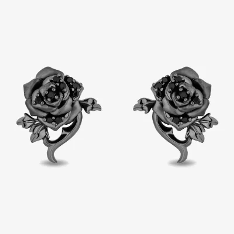 Enchanted Disney Fine Jewelry 1/6 CT. T.W. Natural Black Diamond Sterling Silver 14.8mm Flower Maleficent Stud Earrings