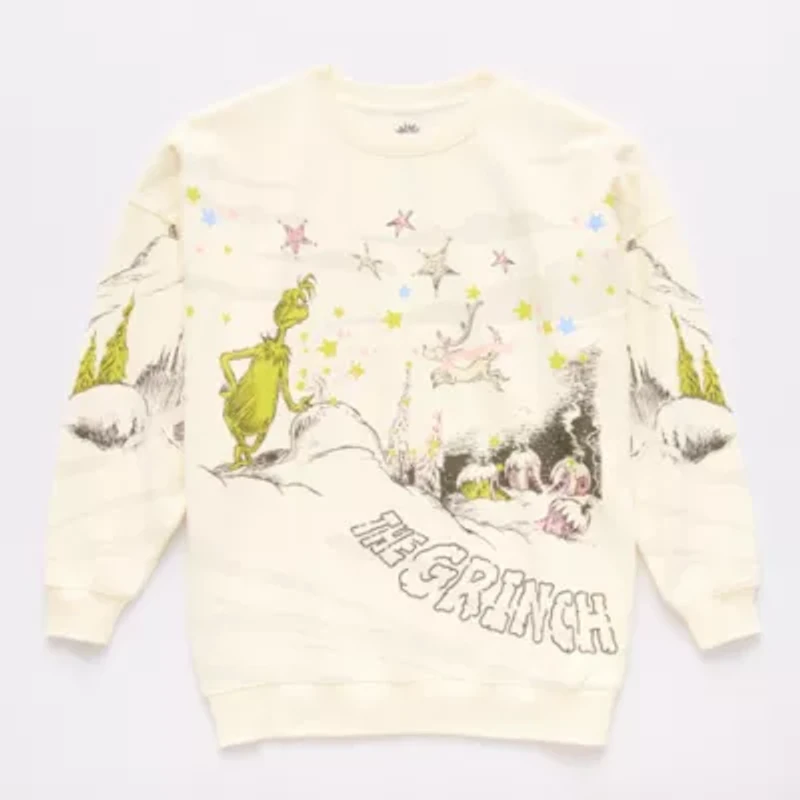 The Grinch Whoville Crew Sweatshirt Womens Neck Long Sleeve Juniors