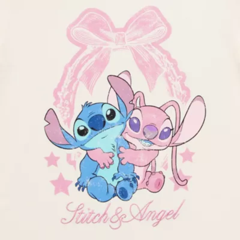 Disney Womens Crew Neck Short Sleeve Boyfriend Fit Lilo & Stitch Juniors Graphic T-Shirt