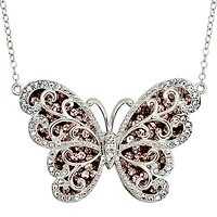 Sterling Silver Two-Tone Crystal Butterfly Pendant Necklace
