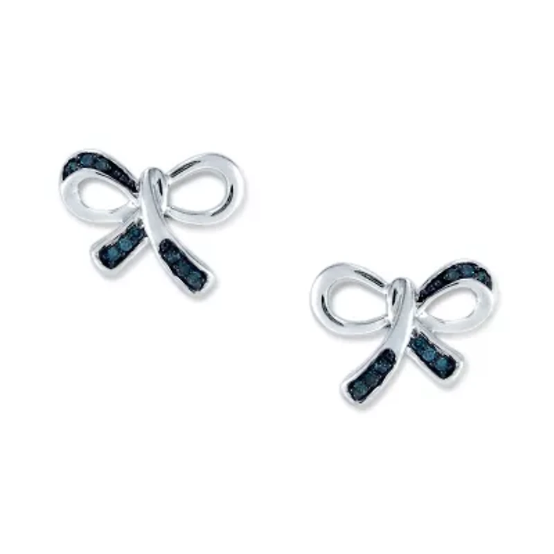 Diamond Accent Natural Blue Diamond Sterling Silver 9mm Bow Stud Earrings