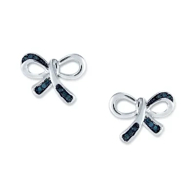 Diamond Accent Natural Blue Diamond Sterling Silver 9mm Bow Stud Earrings
