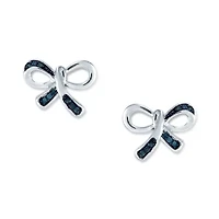 Diamond Accent Natural Blue Diamond Sterling Silver 9mm Bow Stud Earrings