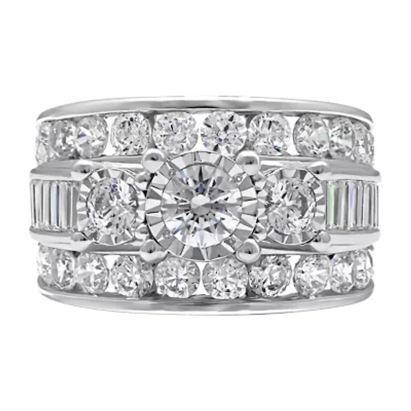 Womens 4 CT.T.W. Natural Diamond Gold Round Side Stone 3-Stone Engagement Ring
