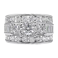Womens 4 CT.T.W. Natural Diamond Gold Round Side Stone 3-Stone Engagement Ring