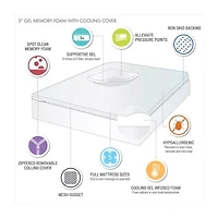 Sleep Philosophy Hypoallergenic 3" Cooling Gel Memory Foam Mattress Topper with Removable Cover