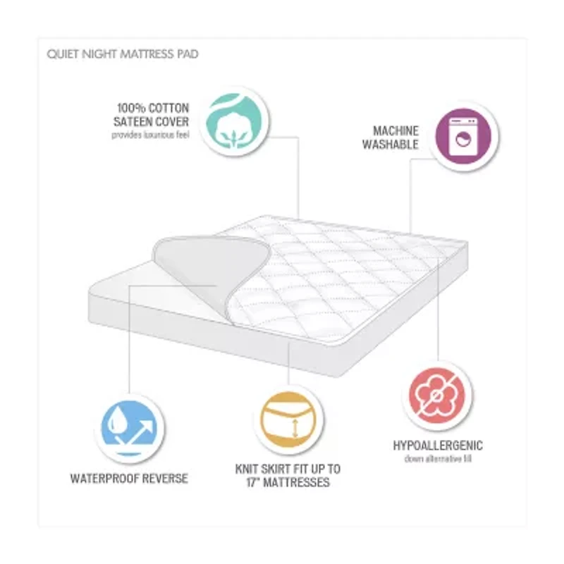 Madison Park Quiet Nights 100% Cotton Sateen Waterproof Diamond Quilting Down Alternative Mattress Pad
