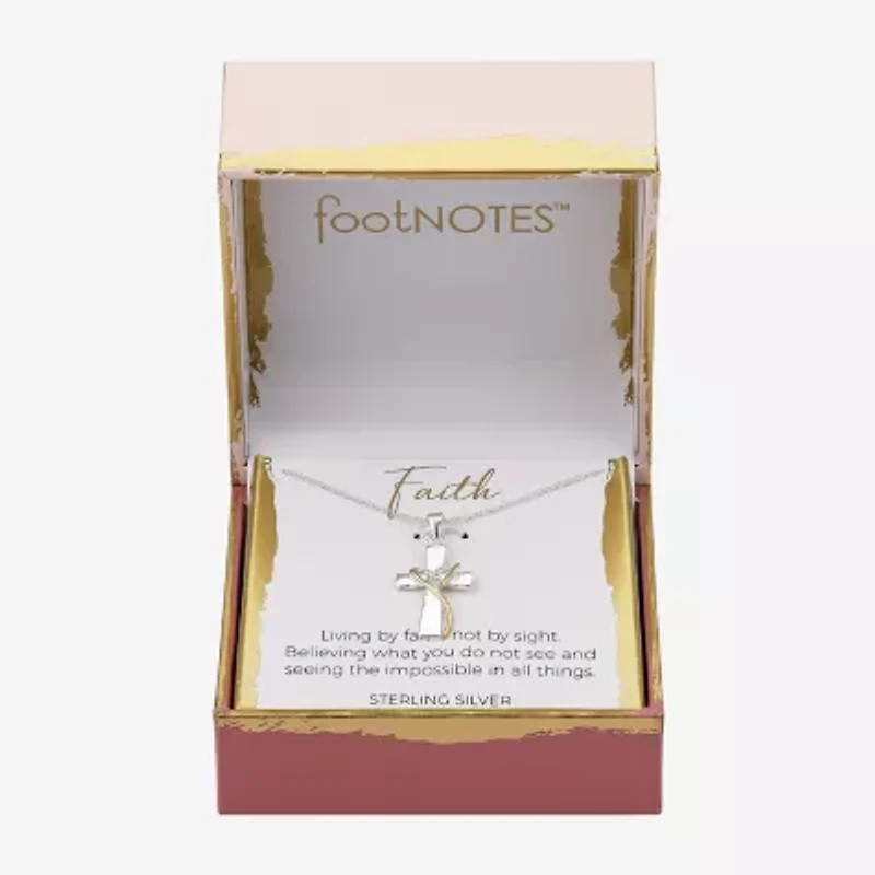 Footnotes Womens Cubic Zirconia Sterling Silver Cross Heart 16 Inch Pendant Necklace