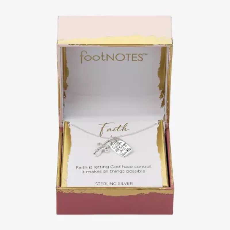 Footnotes Charm Womens Crystal Sterling Silver Cross 16 Inch Pendant Necklace