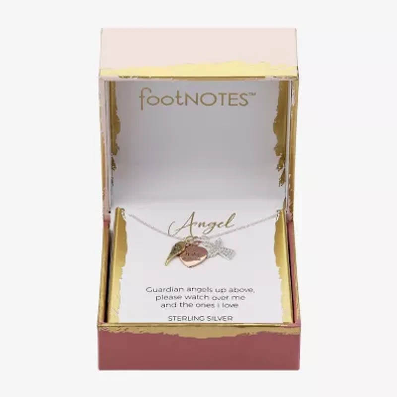 Footnotes Charm Womens Cubic Zirconia Sterling Silver Angel Heart 16 Inch Pendant Necklace