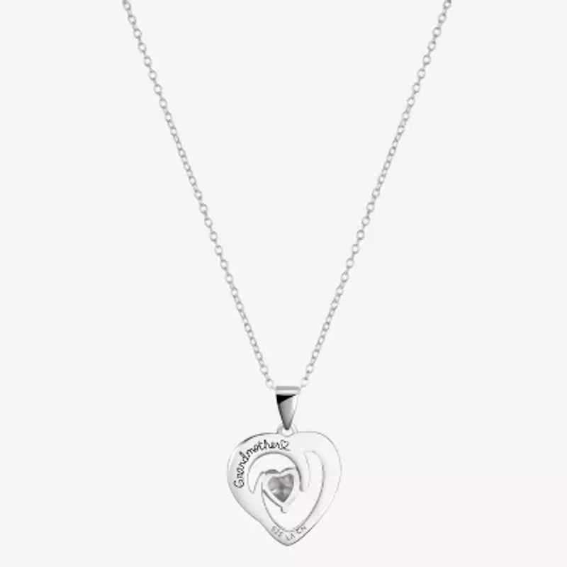 Footnotes Grandma Womens Cubic Zirconia Sterling Silver Heart 16 Inch Pendant Necklace