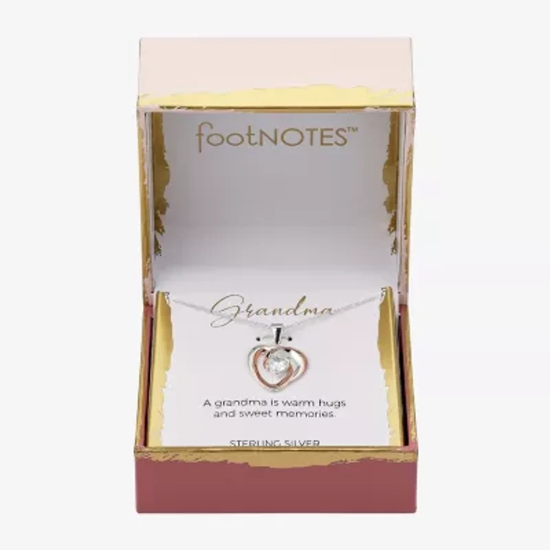 Footnotes Grandma Womens Cubic Zirconia Sterling Silver Heart 16 Inch Pendant Necklace