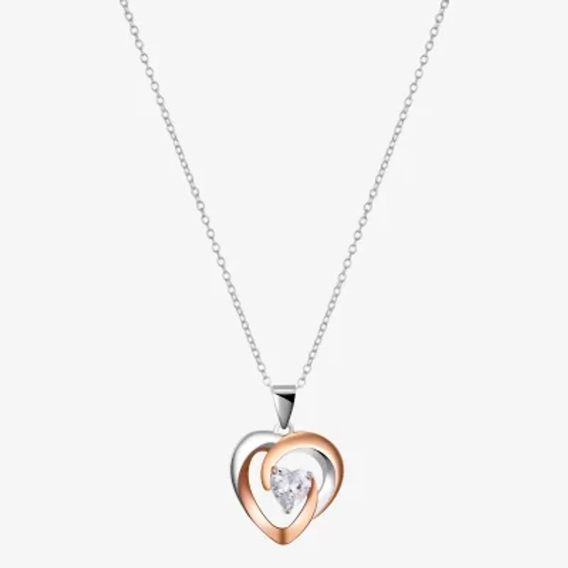 Footnotes Grandma Womens Cubic Zirconia Sterling Silver Heart 16 Inch Pendant Necklace