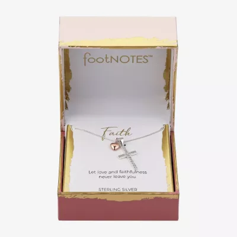 Footnotes Womens Cubic Zirconia Sterling Silver Cross Heart 16 Inch Pendant Necklace
