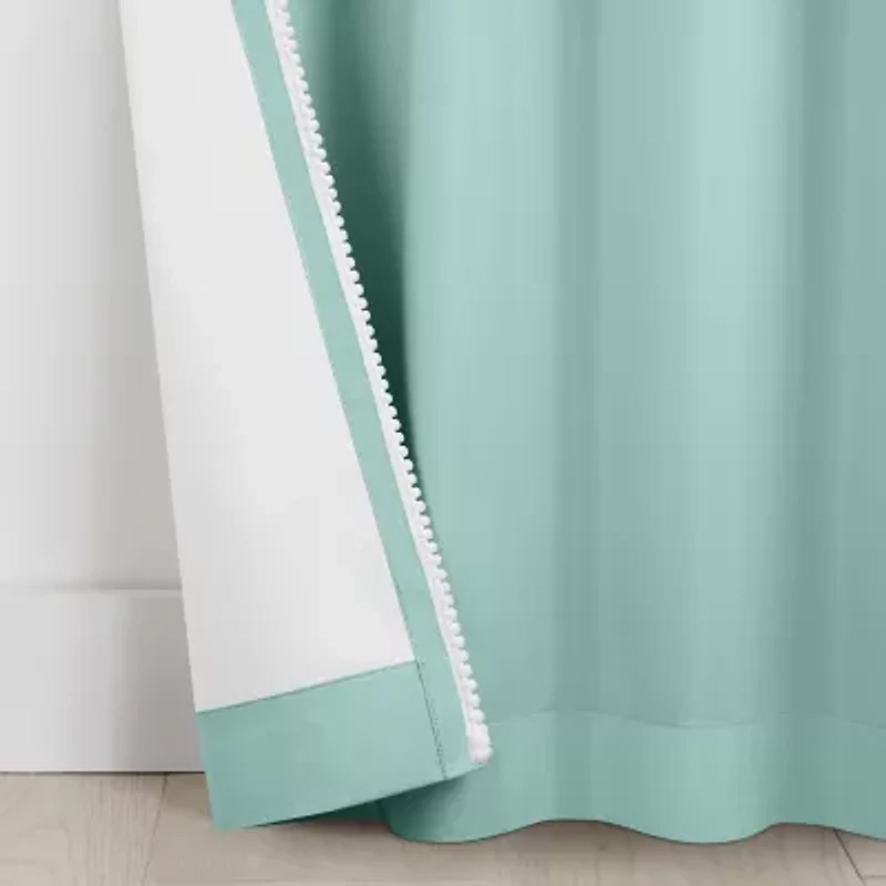 Under the Stars Kids Hayden Pompom Rod Pocket Back Tab Energy Saving 100% Blackout Single Curtain Panel