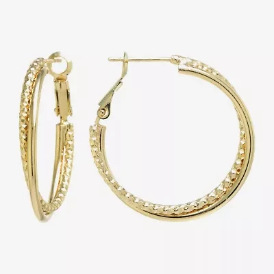 Silver Reflections Womens 24K Gold Over Brass 31.5mm Round Hoop Earrings