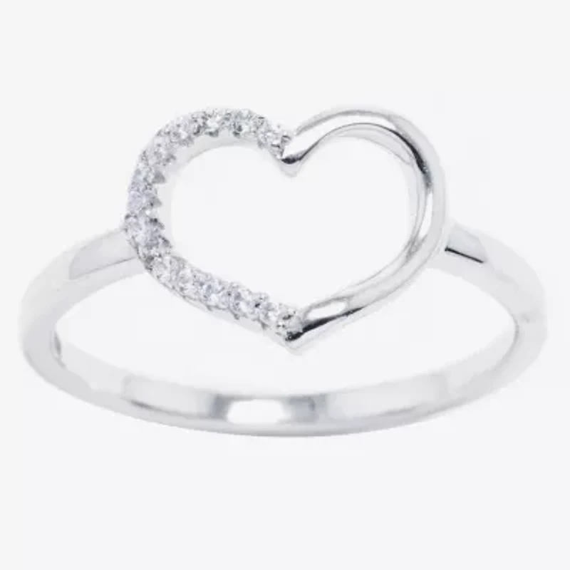 Silver Treasures Womens Cubic Zirconia Sterling Heart Band