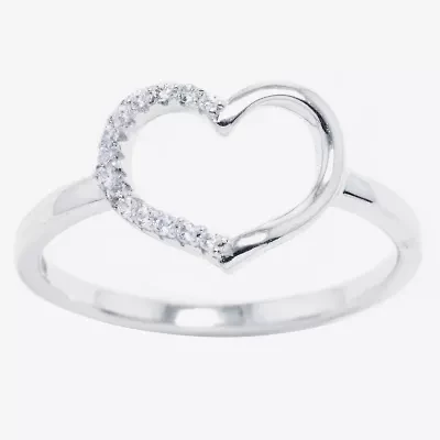 Silver Treasures Womens Cubic Zirconia Sterling Heart Band